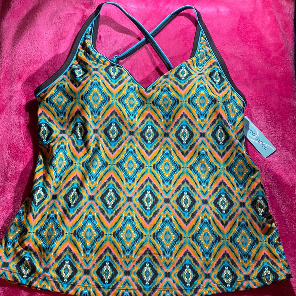 NWT SOUTH POINT Tankini top size 14 Aztec lock with triangles